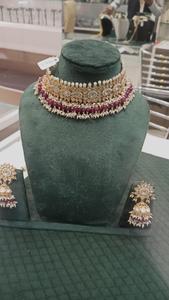 Modern Bridal Kundan Brass Necklace & <b>Jhumka</b> <b>Earrings</b> Set with American Diamonds for Weddings and Parties Perfect Gift - Product Image 6