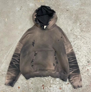 Sweat à capuche de luxe 100 % coton pour homme, effet vieilli, délavé à l'acide, brodé, uni, hiver, coupe classique, épais 450-500 g/m², lot de 2 - Product Image 4