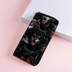 Portefeuille long <span class=keywords><strong>en</strong></span> cuir PU à motif animal loup pour femmes et hommes, mode européenne et <span class=keywords><strong>américaine</strong></span>, avec plusieurs emplacements pour cartes et fermeture éclair - Product Image 2