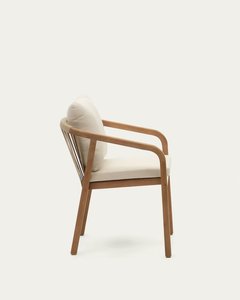 Chaise de salle à manger moderne et écologique Marreta, fabriquée en teck massif, dossier en corde tressée avec rembourrage imperméable, finition naturelle - Product Image 2