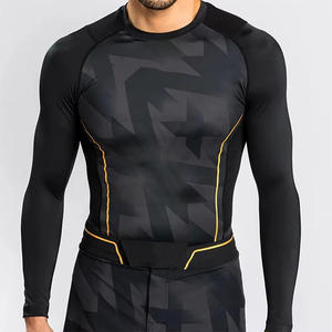 Prix de gros sur mesure BJJ MMA T-shirt de compression Rash-Guard pour hommes Manches longues et protection du cou Vêtements de sport respirants - Product Image 1