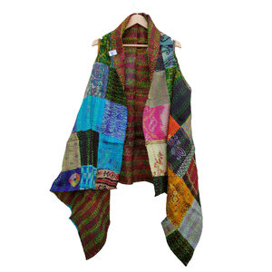 Encogimiento de hombros, Parche de seda antiguo, Kantha tela de seda, prendas de vestir de punto transpirables ecológicas, vestido holgado con parche de seda antiguo, encogimiento de hombros - Product Image 1