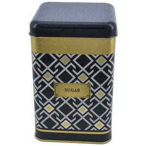 Boîte en fer blanc carrée à fond noir 1.7 L 105x105x160mm couvercle coulissant motif sans couture conception géométrique recyclable bonbons gaufrés - Product Image 2