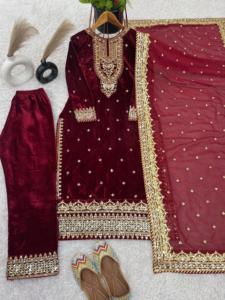 New Designer Heavy Work Dupatta Indian & Pakistani Clothing Heavy Velvet <b>Top</b> for Party Wear <b>Viscose</b> Velvet <b>Top</b> with Heavy Work - Product Image 6