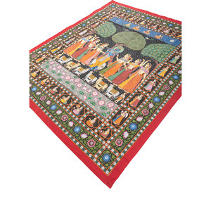 Tapiz de Pared de Tela de Algodón Gris y Negro con Arte Pichwai, Patrón Escénico para Decoración del Hogar - Product Image 2