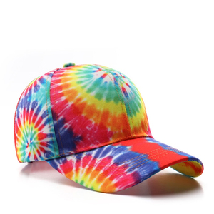 Wholesale Fashion 100% Polyester Twill Baseball Cap Custom Logo <b>Tie</b> Dye Rainbow Color 6 Panel Classic Style Sports cap with logo - Product Image 6
