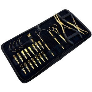 Gold Hair Extension Installation Tool Kit–Micro <b>Bead</b> Closer & Opener Plier Set with Pulling Loop <b>Needles</b> Section Clips Scisssor - Product Image 1