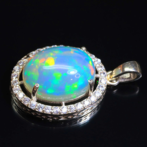 Pendentif en argent sterling 925 opale pierre précieuse forme ovale cabochon d'opale éthiopienne semi-précieuse opale lisse polie - Product Image 1