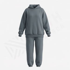 Ensemble deux pièces pour femmes, sweat-shirt et pantalon amples en coton brossé doux, couleur unie, décontracté, respirant, pull-over, vêtements de sport pour la salle de sport - Product Image 1