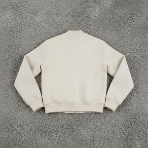 Chaqueta Varsity Ligera Color Beige para Hombre, 100% Algodón, Mangas de Cuero Genuino, Cuello Acanalado, Transpirable, para Invierno - Product Image 6