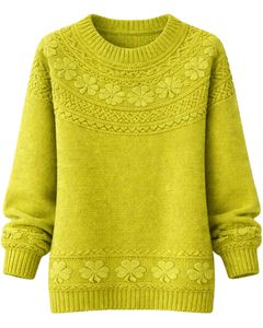 Suéter de Punto Jacquard Verde Lima Personalizado, Textura Floral, Cuello Redondo, Manga Larga, Jersey de Invierno para Mujer, Venta al Por Mayor Personalizada - Product Image 1