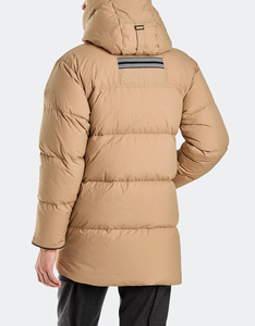 แจ็คเก็ตพัฟเฟอร์แบบมีฮู้ดปักลายดีไซน์ล่าสุดสำหรับฤดูหนาว  โลโก้ด้านหน้าสีน้ำตาลล้วน ความยาวปกติ ขายส่ง - Product Image 4