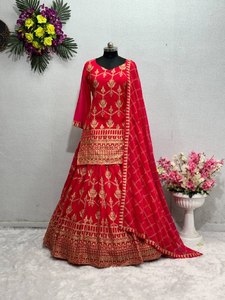 DISEÑADOR WEAR HEAVY CHINE STITCH TRABAJO TOP LEHENGAS CON DUPATTA - Product Image 5