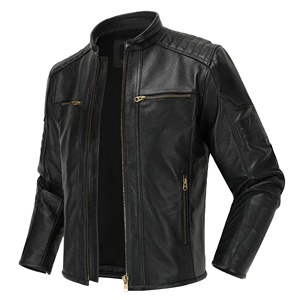 แจ็กเก็ตหนังสีดำคุณภาพสูงสำหรับผู้ชายใหม่แจ็กเก็ตหนังวัวแท้สำหรับรถจักรยานยนต์ฤดูใบไม้ร่วงฤดูใบไม้ร่วง - Product Image 1