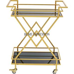 Hot Selling Most Demanded Superior Quality <b>Metal</b> High Grade Gold Plated Frame 2 Tier Serving <b>Trolley</b> From Indian Manufacturer - Product Image 2