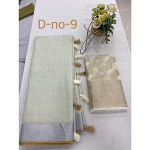 Tissu de coton en lin, sari doré, tissage de styliste tendance, travail sur de belles couleurs, vêtements de fête, vêtements traditionnels - Product Image 5