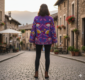 Manteau court pour femme en broderie Suzani, motif à carreaux, doublure en coton, taille unique, hiver - Product Image 2