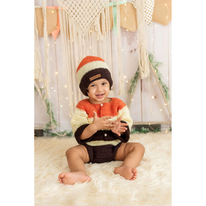 Ensemble de barboteuses Onesie orange pour enfants vêtements d'hiver à la mode avec manches longues bouton-cou haussement d'épaules chaussettes mignon bébé tenue - Product Image 1