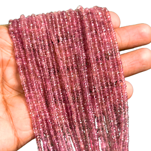 Tourmaline rose clair naturelle à facettes Rondelle perles de pierres précieuses en gros perles de pierre rose en vrac pour la fabrication de bijoux en vrac 3mm - 4mm - Product Image 1