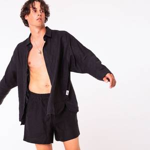 Ensemble en lin/coton doux (chemise et short) pour homme, motif imprimé |   Écologique, séchage rapide, respirant |   Fermeture à boutons sur le devant |   Été - Product Image 5