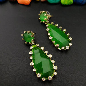 Charming Look Hydro Quartz Double Stone Cz Hanging Drop Dangle <b>Earrings</b> Gold Plated Prong Set Drop <b>Earrings</b> - Product Image 5