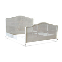 Lit en bois de style français avec cadre de tête de lit en rotin couleur blanche Doff Meubles Art déco décoratifs pour la maison