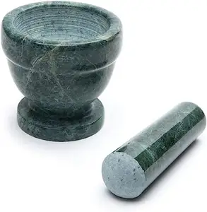 Cobek dan ulekan marmer batu hijau alami, cobek dan ulekan marmer bentuk rubah, cobek sedang dan ulekan