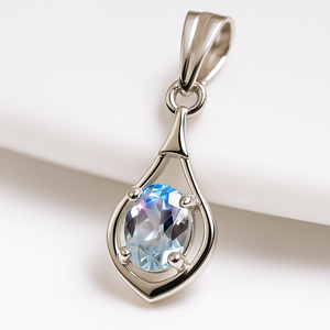 Collier pendentif ovale en topaze bleue en argent sterling fait à la main, plaqué rhodium, minimaliste, charme en pierre précieuse bleu ciel pour femmes - Product Image 2