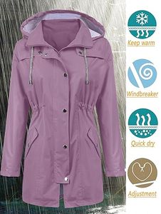 Gabardina larga impermeable con capucha para mujer, chaqueta de viaje cortavientos para todas las estaciones. - Product Image 3