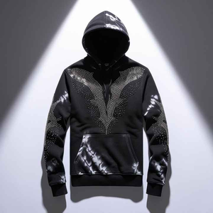 เสื้อฮู้ดแบบสวมหัวมีฮู้ดติดพลอยเทียมระยิบระยับแบบกำหนดเองดีไซน์โบราณพร้อมโหมดเย็บติด - Product Image 2
