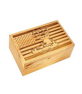 Handcrafted USA Flag <b>Wooden</b> Cremation Urns for Human Ashes Adult <b>Large</b> - Funeral Urn <b>Box</b> - Burial Urns (250 LB - Pinewood Deer) - Product Image 4