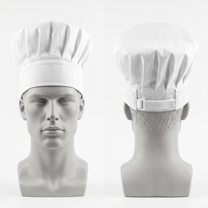 Casquette de chef blanche en sergé de coton imperméable 200 GSM de qualité supérieure, couronne plissée, fermeture élastique arrière à pression, broderie personnalisée, impression tissée - Product Image 6