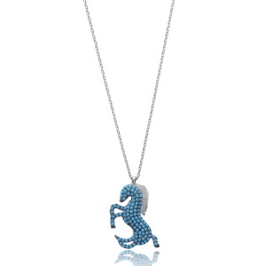 Collier avec pendentif en pierre turquoise au design hippocampe, fabrication artisanale turque, vente en gros, bijoux en argent sterling 925 - Product Image 1