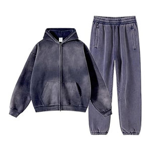 Custom Zip up Sun Faded ácido lavado bordado parche desgastado chándal hombres ácido lavado chándal - Product Image 3