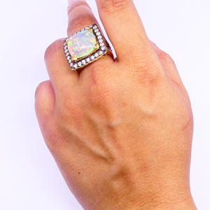 Bague unique en or 14 carats avec opale et pierres précieuses style vintage, tenue de fête tendance, bague en or avec gros diamant - Product Image 6