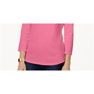 Maglia da Donna Charter Club XL in Cotone Pima con Collo a Barchetta, Traspirante, Stile Casual con Logo Ricamato, Design Semplice, Colore Rosa - Product Image 3
