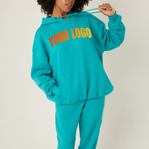 Ensemble de survêtement personnalisé OEM pour femme, 100 % polyester, couleur unie, écologique, avec sweat à capuche oversize et pantalon de jogging - Product Image 5