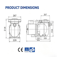 Wavetec Hocheffizienz-Umwälzpumpe 1 PS Einphasig AC 230V für Schwimmbäder Kunststoffgehäuse Leiser Betrieb