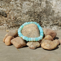 Bijoux perlés en opale bleue péruvienne Bracelet Rondelle lisse pour femmes filles Bracelets de mode extensibles faits à la main en opale de qualité supérieure