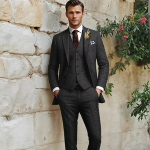 Blazer Clásico de 3 Piezas con Solapa de Muesca, Chaleco y Pantalones Ajustados de Tweed, para Boda, Negocios, Prom, Cachemira, Blazers de Negocios para Hombre - Product Image 1