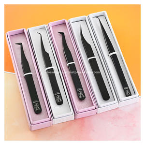 Pince à épiler pour extensions de cils à pointe en fibre couleur personnalisée, outil d'isolation à long manche en acier inoxydable pour rehaussement de cils - Product Image 1