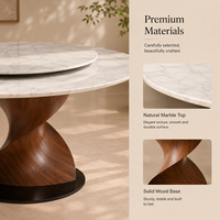 Table à manger ronde moderne en marbre écologique avec plateau tournant et piédestal en bois sculpté, 10 places