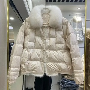 Chaqueta de plumón de pato blanco para mujer con cuello de piel de zorro Real 2024, Abrigo acolchado corto y cálido para mujer, Parka Vintage holgada para mujer - Product Image 5