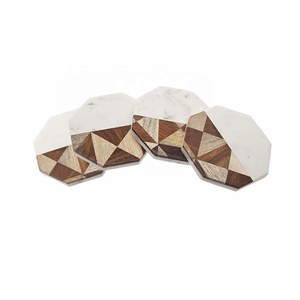 Posavasos cuadrados de mármol y madera de alta calidad, Juego de 4 posavasos hechos a mano para bebidas, café, té, decoración del hogar, posavasos - Product Image 2