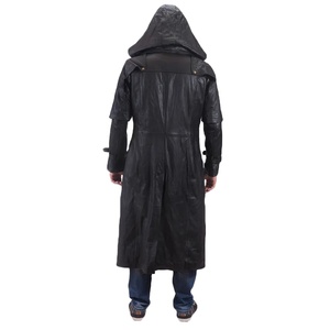 Veste en cuir pour homme, longue, décontractée, en cuir véritable, avec col double respirant, en polaire, noire, pour homme, 2026 - Product Image 5