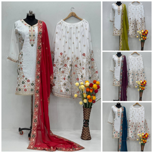 ชุดสูท Salwar สีขาวสำหรับผู้หญิงในงานแต่งงานงานปักเลื่อมงานปักด้วยเลื่อมสีขาวปากีสถานอินเดีย - Product Image 6