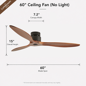 60 Inch Low Profile <b>Ceiling</b> <b>Fan</b> No Light Walnut Solid Wood Blades with <b>Remote</b> <b>Control</b> for Living Room Bedroom - Product Image 5