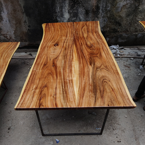 Mesa de Comedor de Madera de Acacia Natural con Borde Natural, Muebles de Comedor de Madera Maciza para 6 Personas, para el Hogar, Villa, Apartamento, Casa de Campo, al por Mayor - Product Image 5