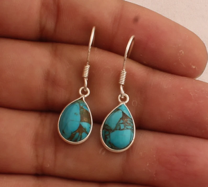 ต่างหูเทอร์ควอยซ์สีฟ้าคราม925เงินแท้ชุดหนามเตยหินตุ้มหูสำหรับผู้หญิงขายส่ง - Product Image 4