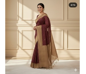 Sari en soie Tussar pure multicolore exclusif pour femmes avec des détails fins et une silhouette élégante pour les occasions culturelles en provenance d'Inde - Product Image 5